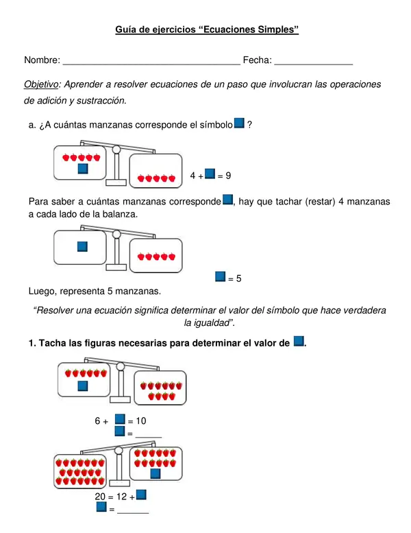 Guía "Ecuaciones simples" 2°año.