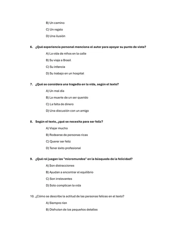 Evaluación texto "Ser feliz es una elección personal"
