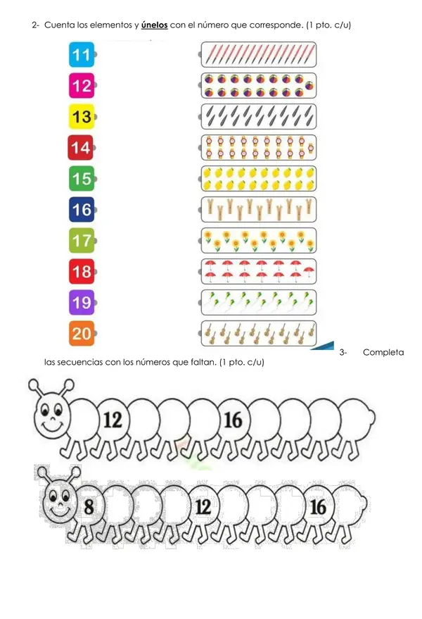 Evaluación números hasta el 20 editable