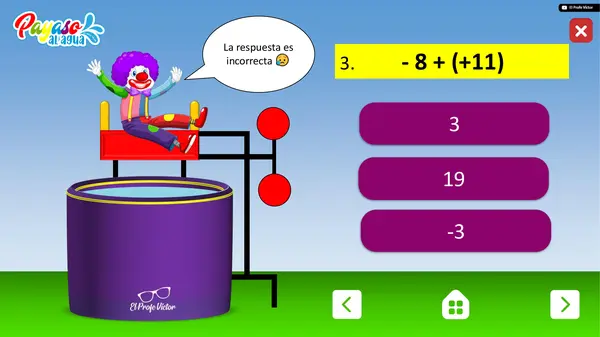 Juego payaso al agua Números enteros