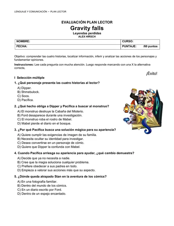 📚 Evaluación Plan Lector: Gravity Falls – Leyendas perdidas