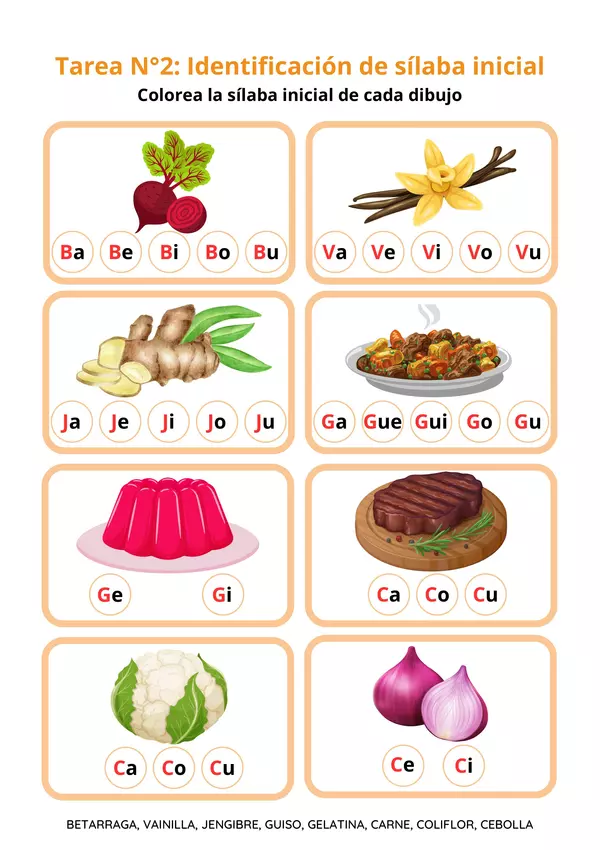 Repaso lector de categoría alimentos