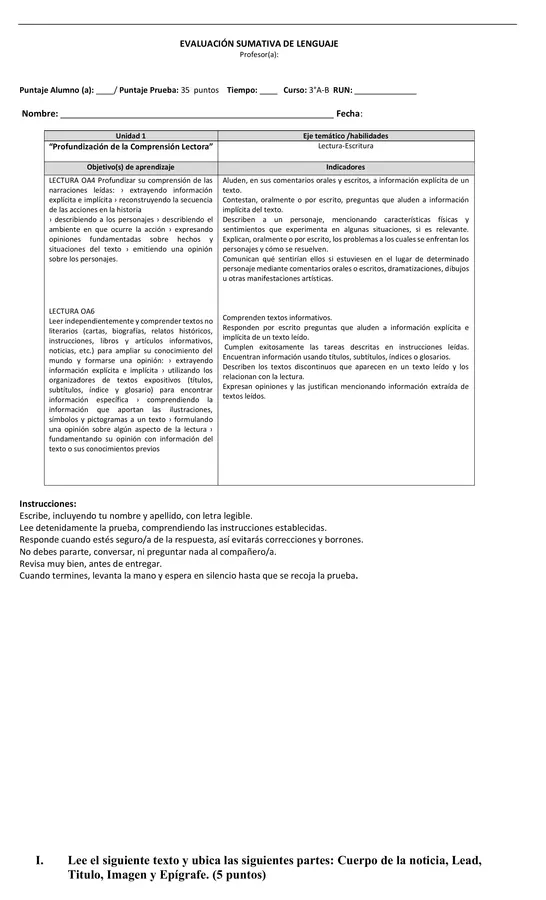 Prueba Textos Informativos 3° año básico