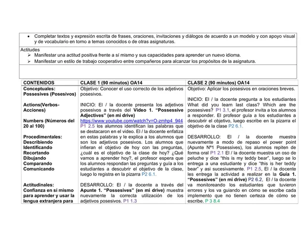 Planificación Clase a Clase: Septiembre | Inglés Cuarto Básico