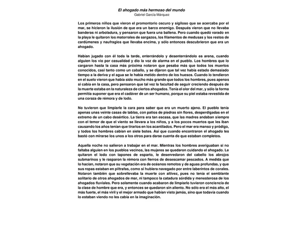 Fragmento "El ahogado más hermoso del mundo" - Gabriel García Márquez