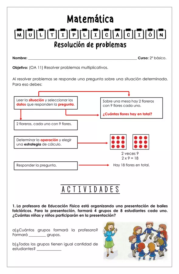 Guía de trabajo - Multiplicación resolución de problemas - 2° básico