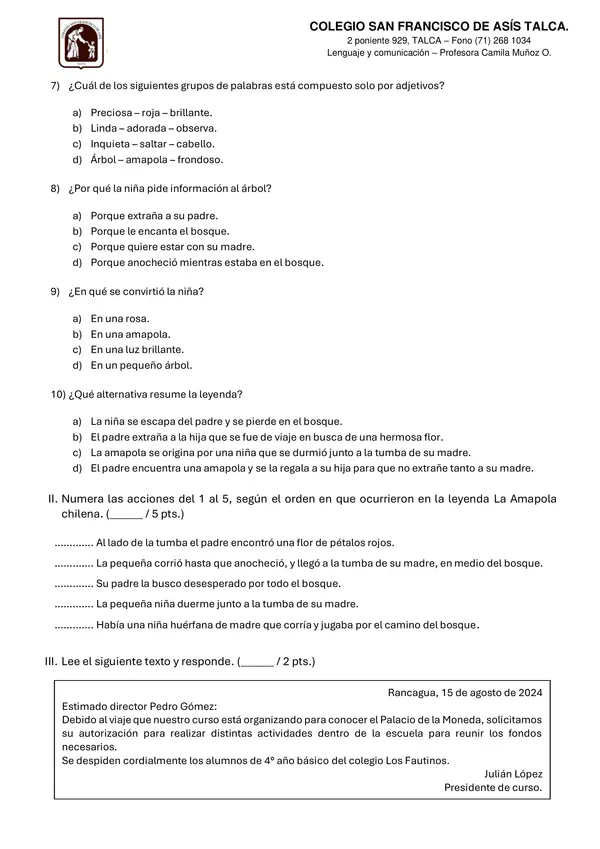 Evaluación diagnostica de lenguaje.