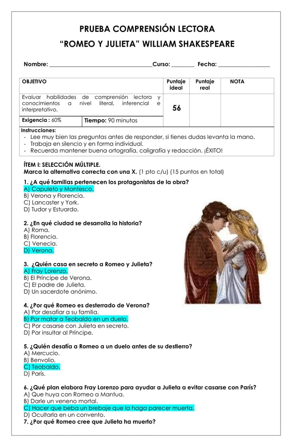 Prueba Lectura - Romeo y Julieta
