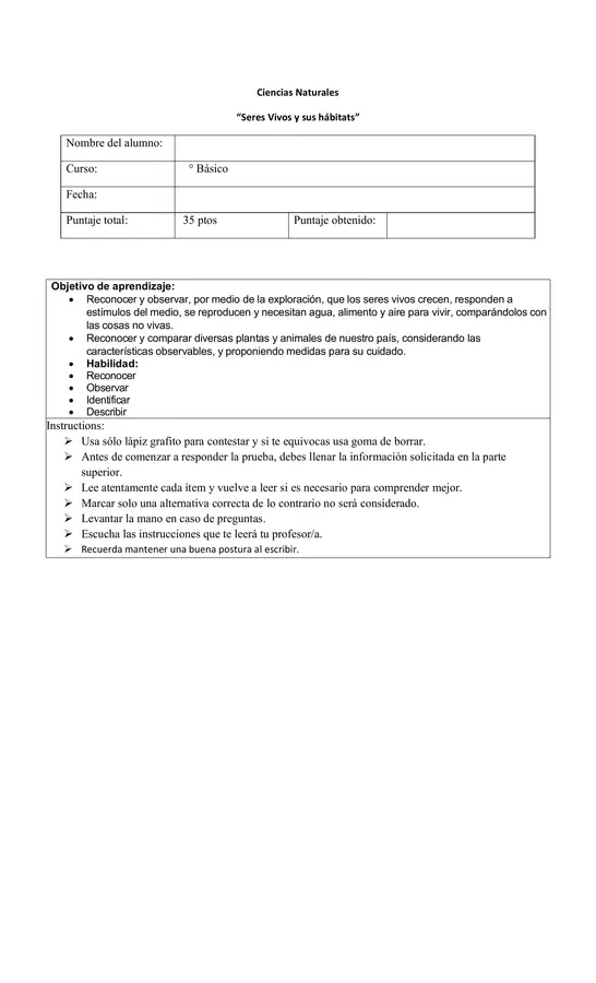 Evaluación de seres vivos y sus hábitats 