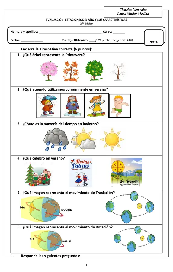 Evaluación estaciones del año y sus características