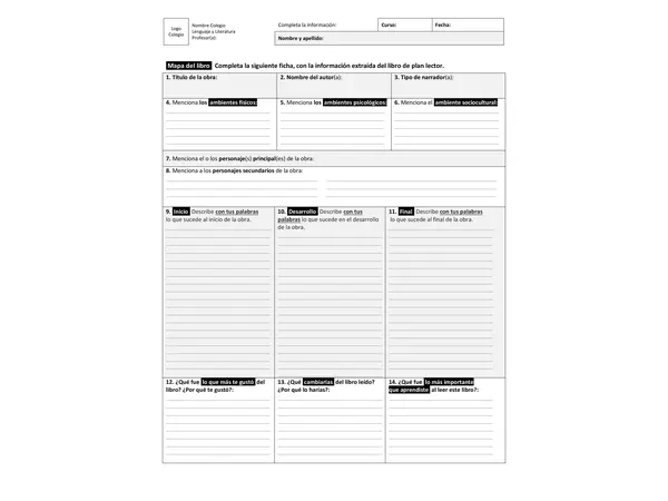 Ficha literaria para acompañamiento de plan lector.