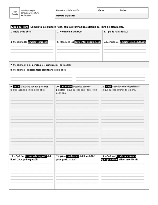 Ficha literaria para acompañamiento de plan lector.