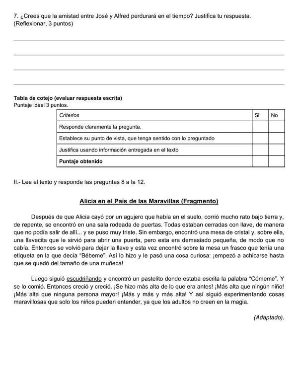 Evaluación Diagnóstica Lenguaje y Comunicación – 5° Básico (Primer Semestre)