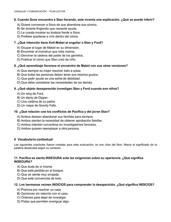 📚 Evaluación Plan Lector: Gravity Falls – Leyendas perdidas