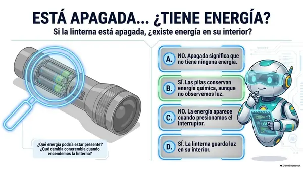 5° Básico Ciencias Naturales: Linterna y energía — Explicar su transformación