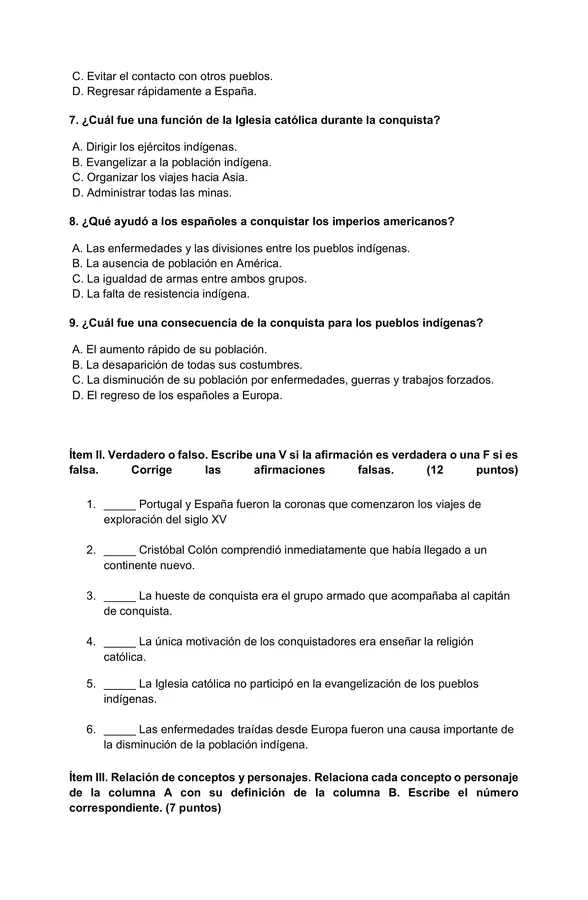 Evaluación Historia 5° básico: Viajes de exploración y conquista de América