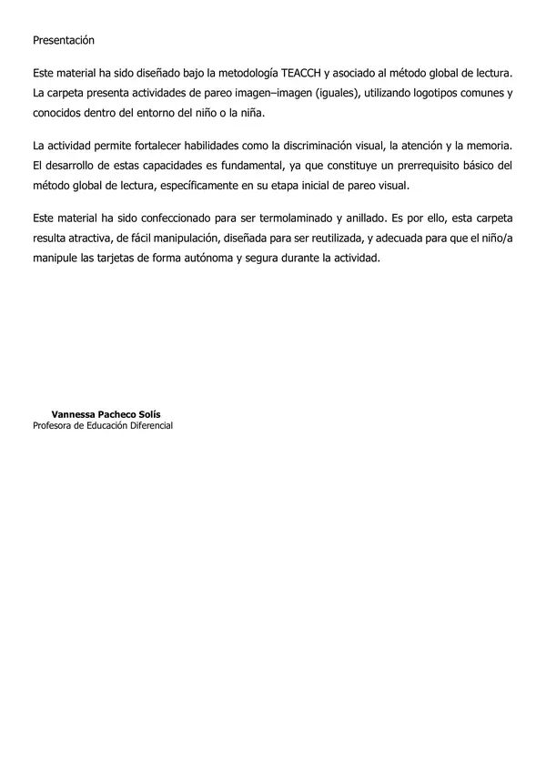Lectura Global Logos, Carpeta Teacch