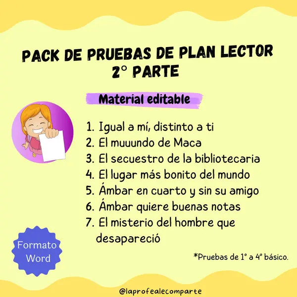 Pack de 7 pruebas de plan lector 