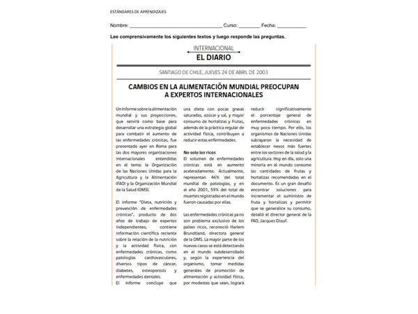 Estándar Lectura 8°