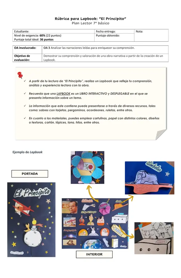 Rúbrica para Lapbook "El principito"