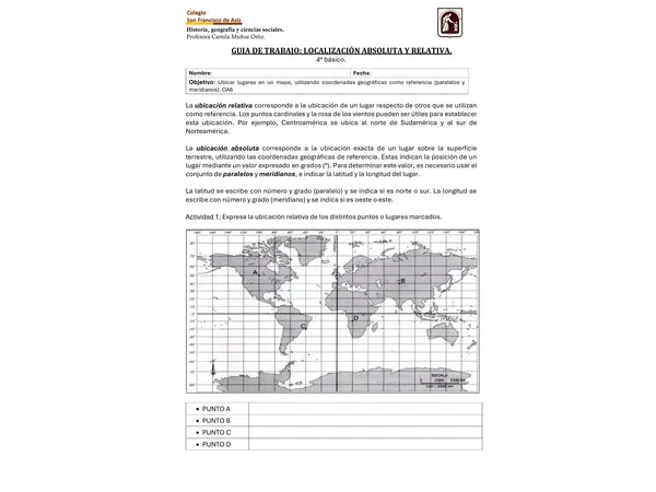 Guía de trabajo ubicación relativa y absoluta.
