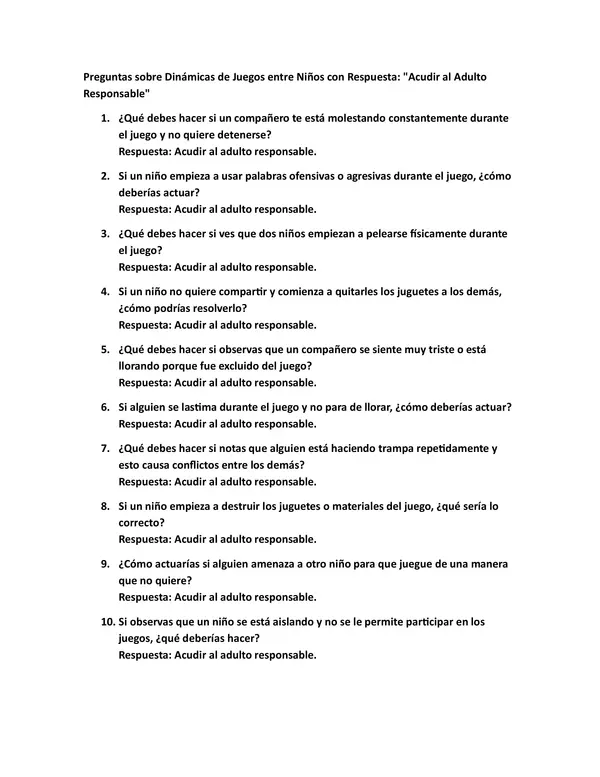 Preguntas de Verdadero y Falso sobre Dinámicas de Juegos entre Niños