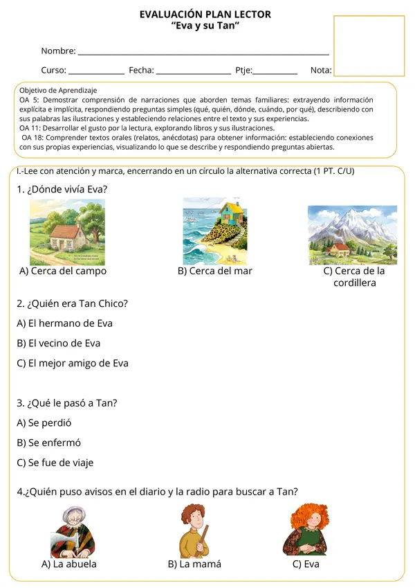 Evaluación Plan Lector "Eva y su Tan"