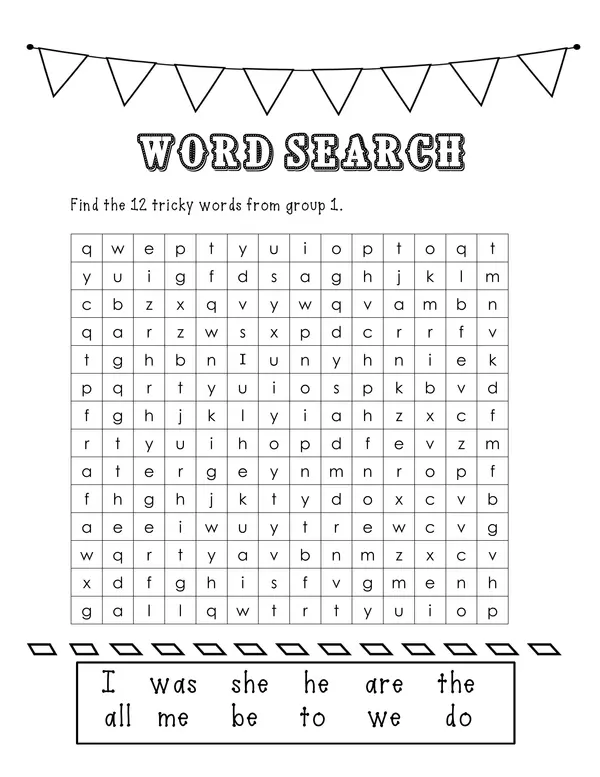 Tricky Words Word Search