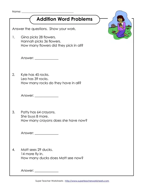 Two digit addition word problems (regrouping)