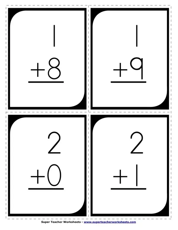 Addition flashcards 1 digit addends