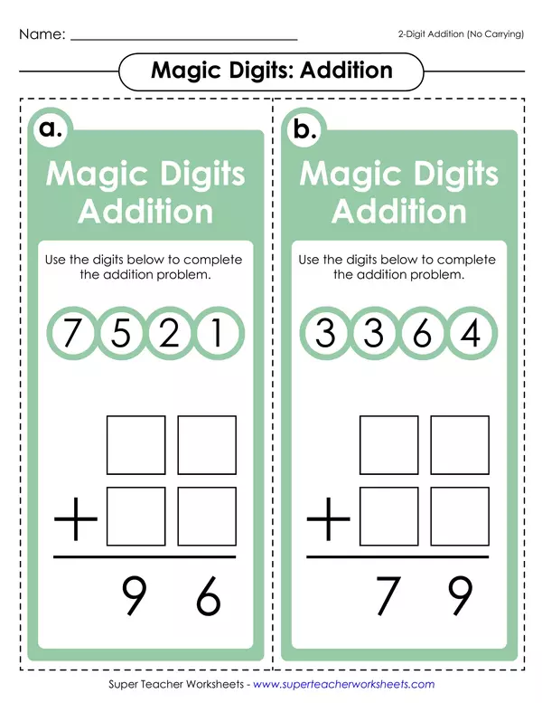 Magic addition Task cards (No regrouping)