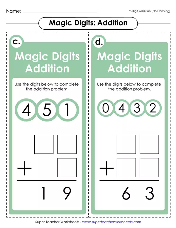 Magic addition Task cards (No regrouping)