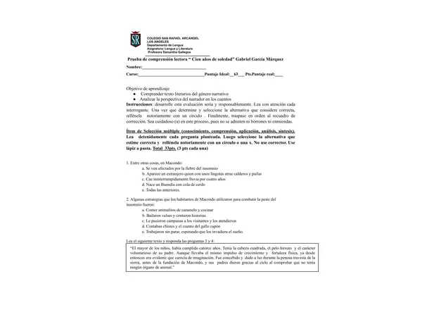 PRUEBA CUARTO MEDIO COMPRENSIÓN LECTORA