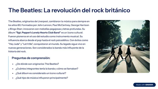 Fomenta la comprensión lectora con este PDF de artistas y bandas musicales.