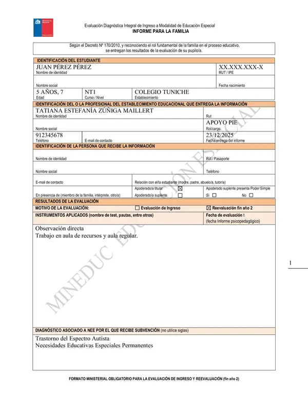 Formato Informe para la Familia (Pre-básica)
