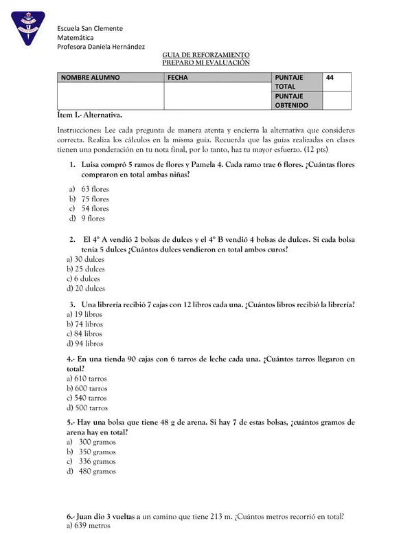 Guía de trabajo multiplicaciones