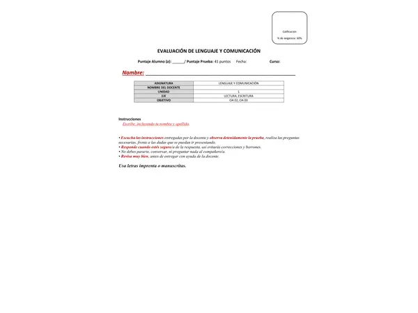 Evaluación Lenguaje y Comunicación.