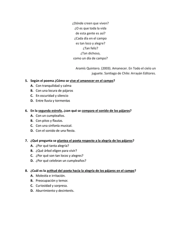 Evaluación de Poemas – 5° Básico