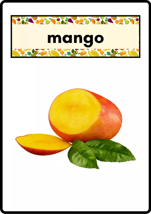 Flash Cards vocabulario de las Frutas en inglés Mango