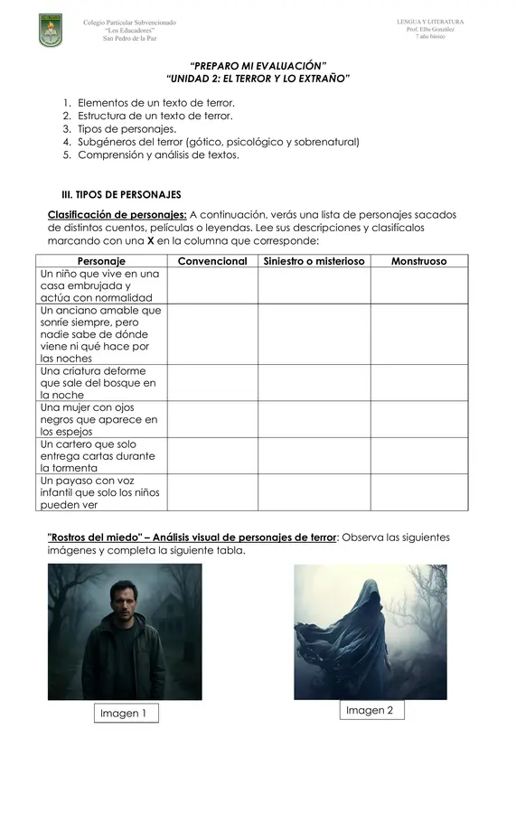 7° PREPARO MI EVALUACIÓN: EL TERROR Y LO EXTRAÑO 