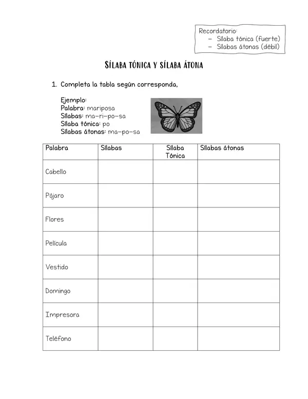 Sílaba Tónica y átona guía 