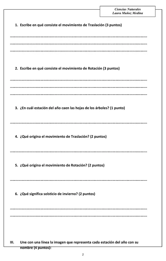 Evaluación estaciones del año y sus características
