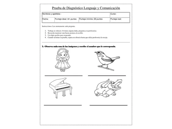 Prueba diagnóstico Lenguaje y Comunicación 2° básico 