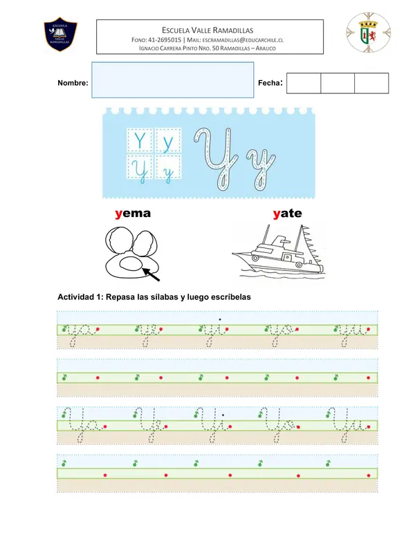 Guía de Aprendizaje letra Y 1° Básico