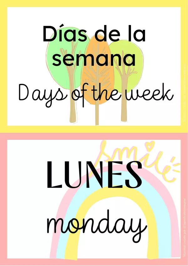Carteles bilingües de los días de la semana