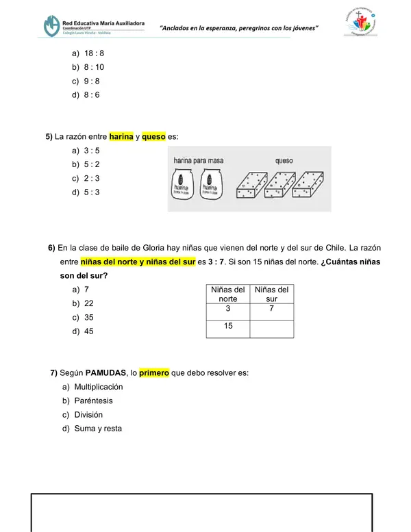 Prueba "RAZONES" matemática 6°