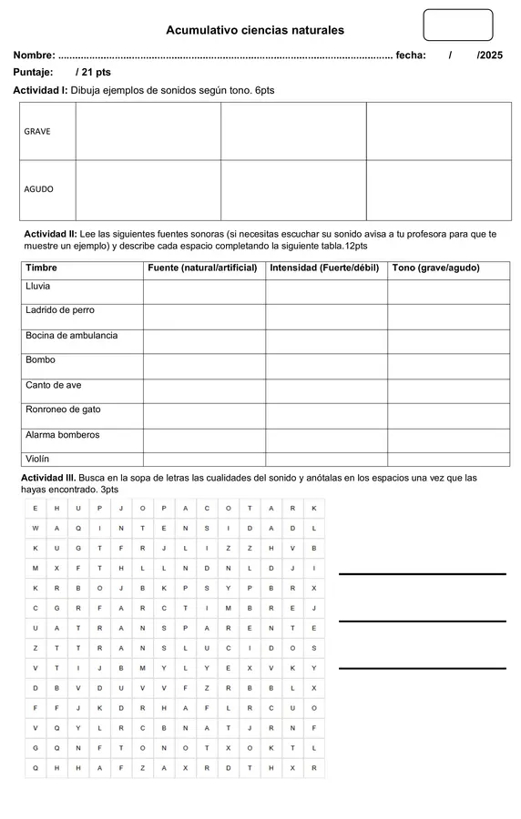 evaluación formativa sonido 3 básico