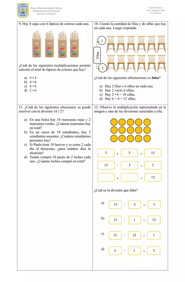 Evaluación diagnóstica - Matemática (4° año básico)
