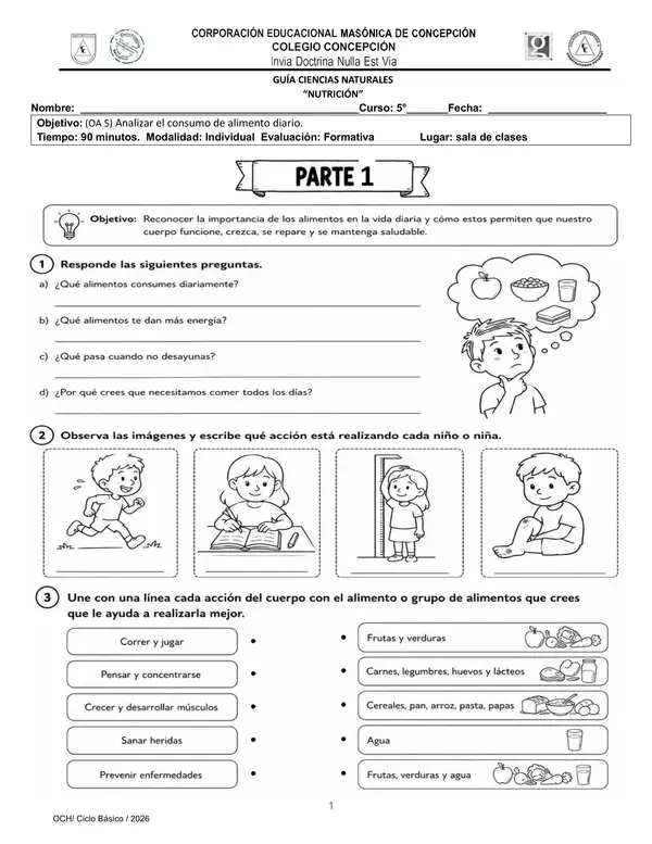 Guía OA5 Nutrición y Alimentación Saludable 5° Básico Ciencias Naturales