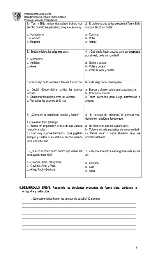 Control de lectura - Jacobo no es un pobre diablo.